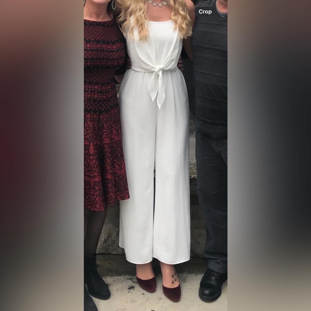 Everly White Tie-Front Wide-Leg Jumpsuit